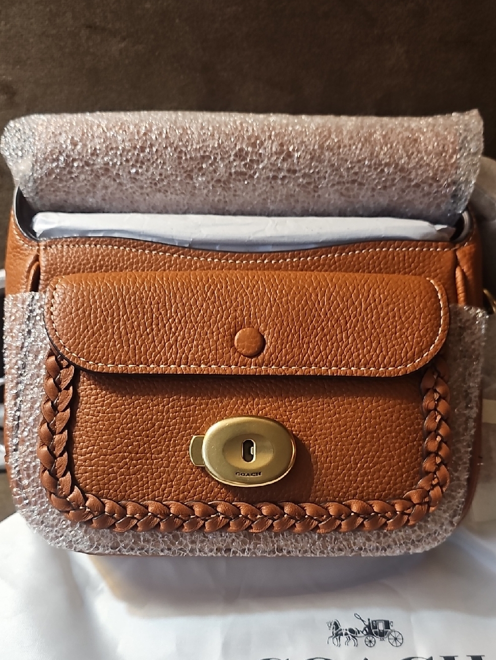 Coach Tabby Messenger 19 Burnished Amber Braided Leather Crossbody - Picture 7 of 8
